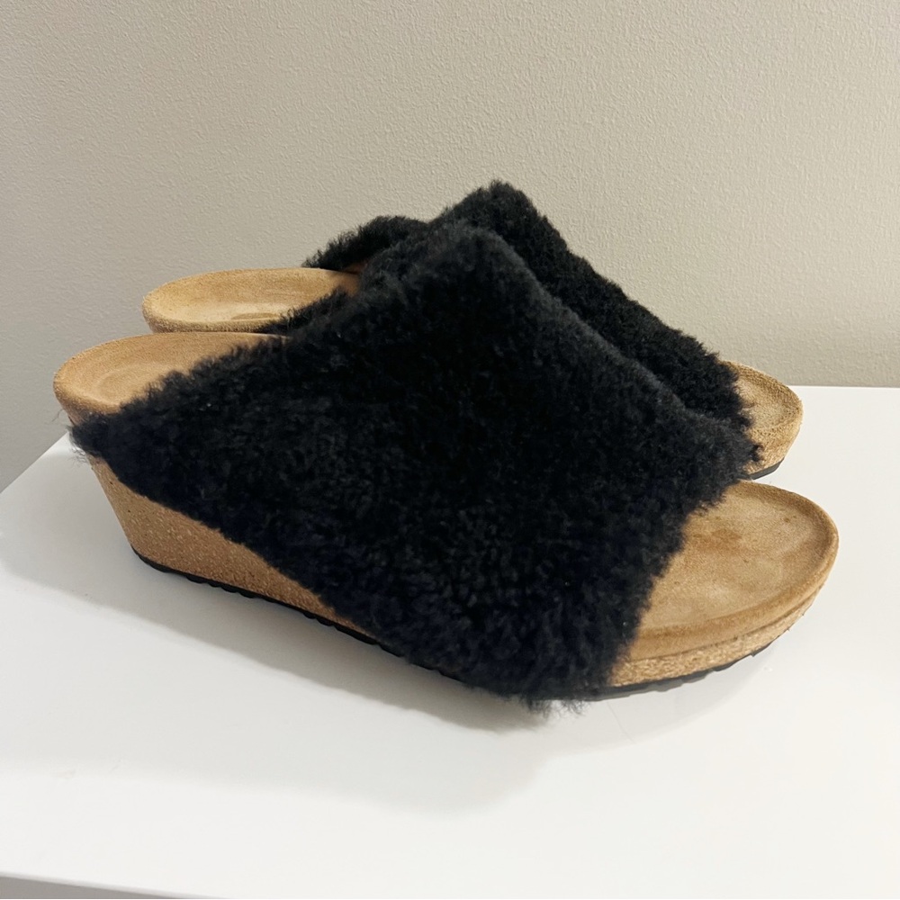 Papillio Namica Shearling Wedge Slide Sandal Black Size 41 Birkenstock